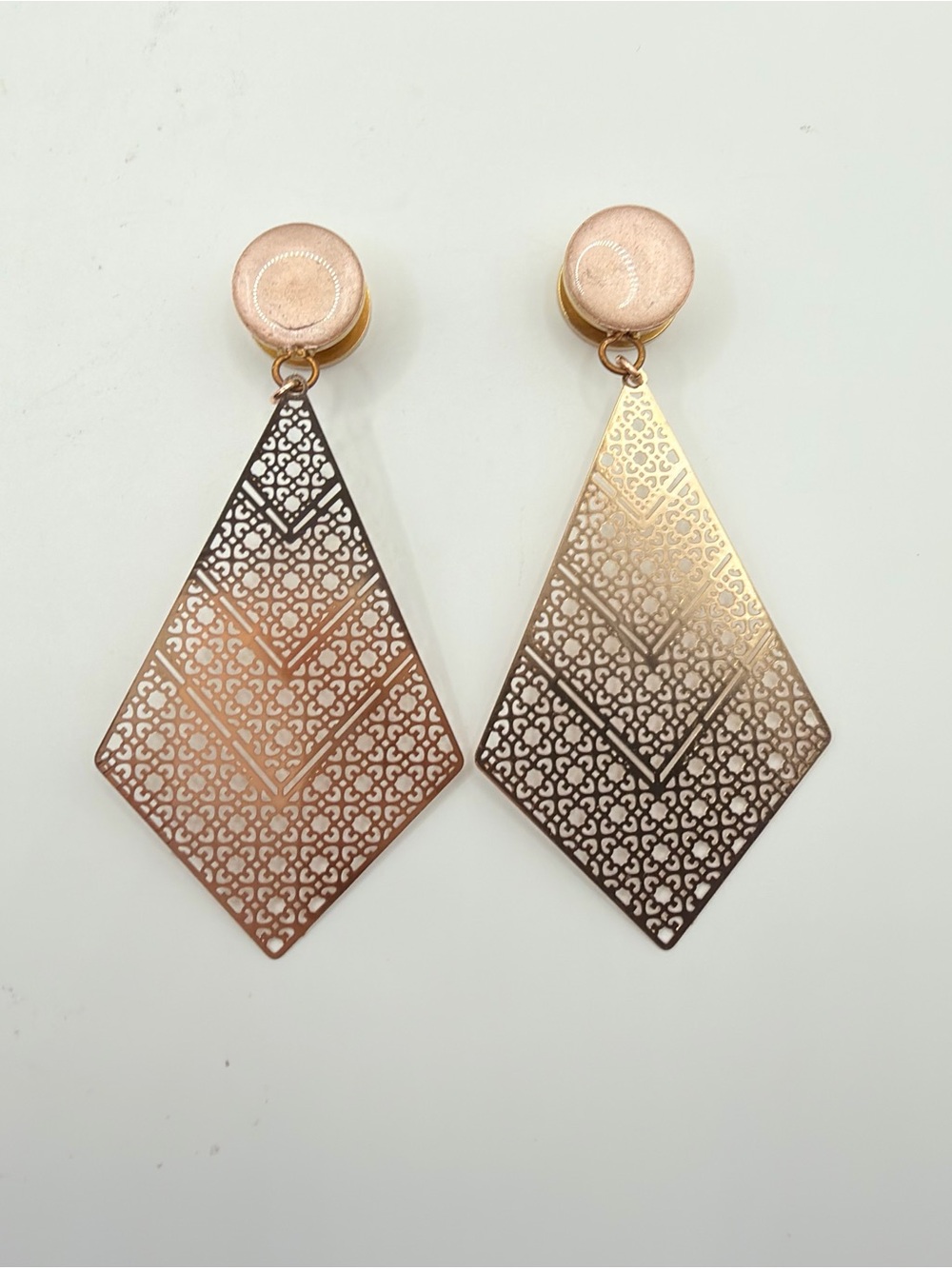 Custom gauges 00 - 10 mm Rose Gold Filigree Drop Earrings dangle